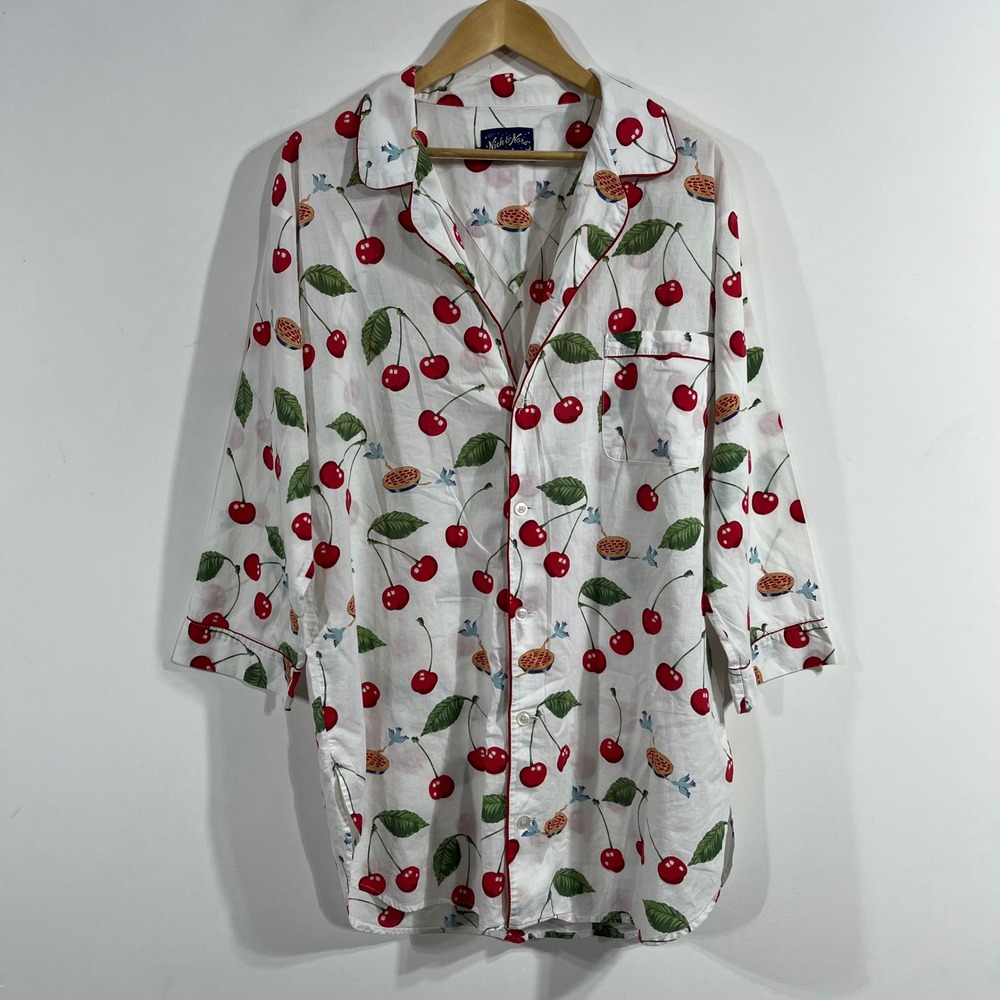 Nick & Nora Cherry Bluebird Novelty Print Sleep Shirt Nightshirt Womens L XL